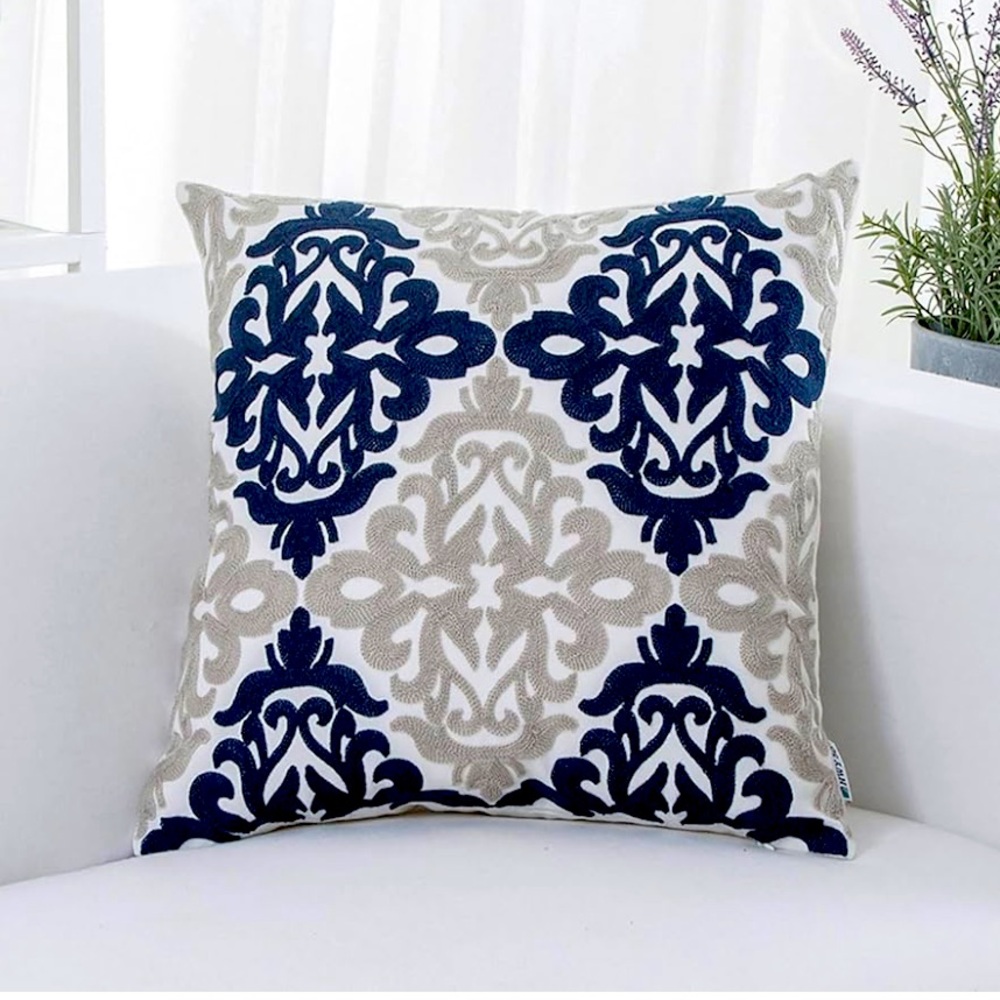 Hwy 50 Elegant Navy Blue and Gray Decorative Pillow Covers 18x18. Set of 3.